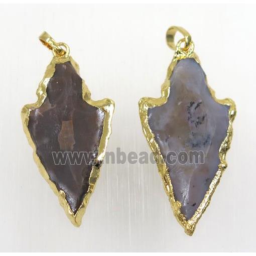 Nurtal hammered Rock Agate arrowhead pendant, gold plated
