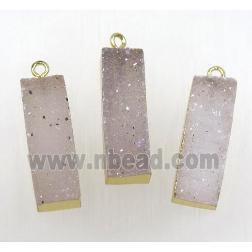 natural druzy agate rectangle pendant, gold plated