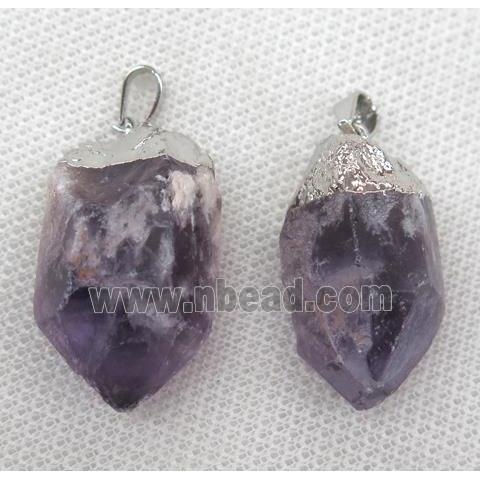 purple Amethyst nugget pendant, silver plated, freeform