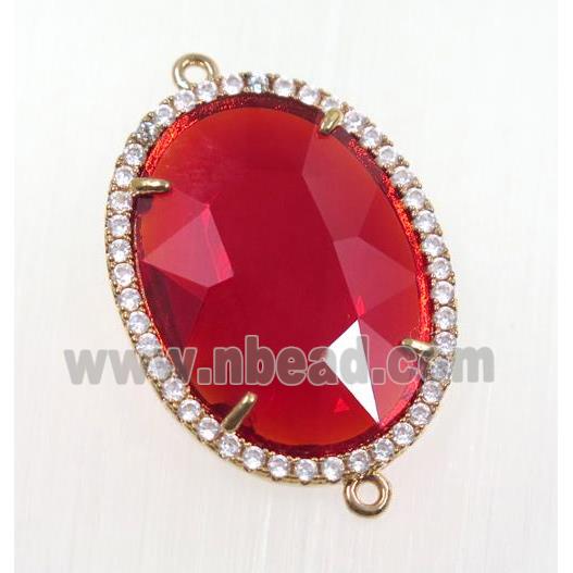 ruby crystal glass connector pave zircon, faceted oval, gold plated