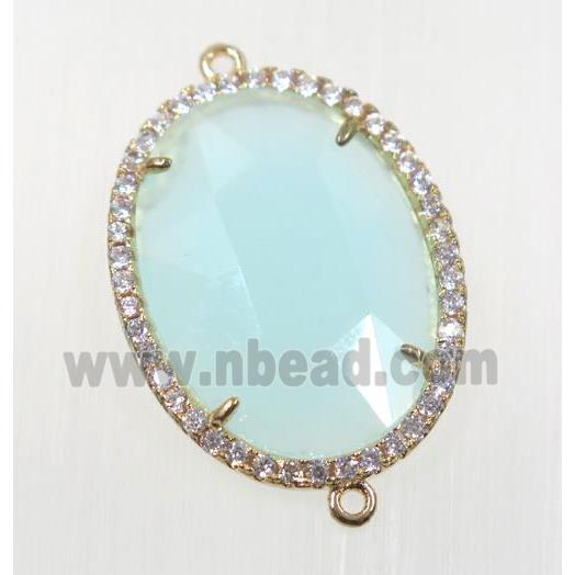 aqua crystal glass connector pave zircon, faceted oval, gold plated