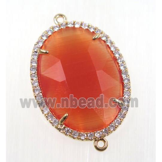 red crystal glass connector pave zircon, faceted oval, gold plated