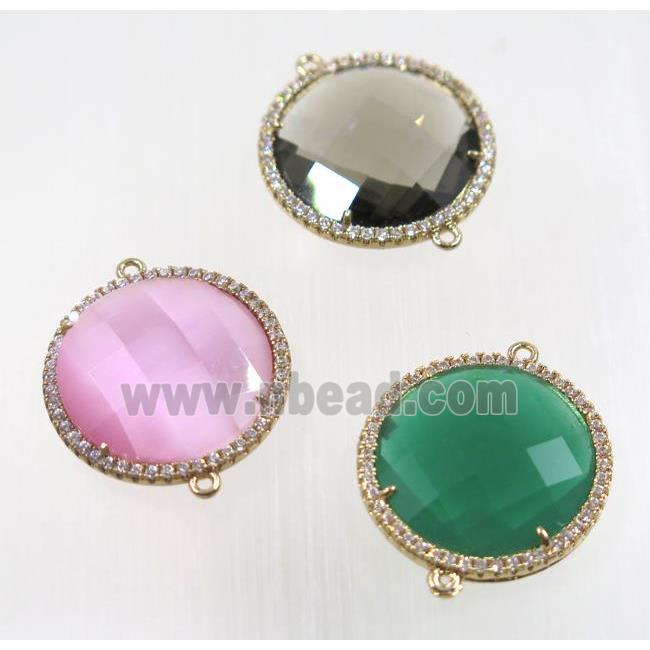 crystal glass connector pave zircon, mix color, gold plated