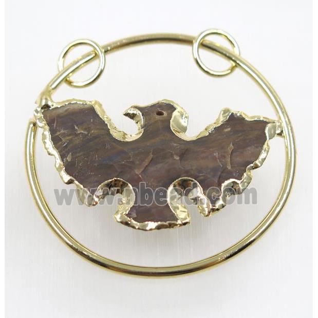 hammered Rock Agate eagle pendant, gold plated
