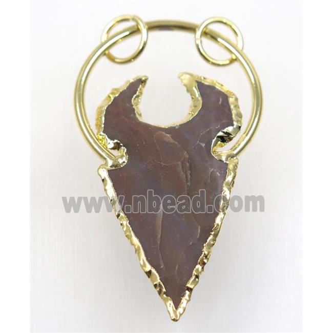 hammered Rock Agate bullhead pendant, gold plated