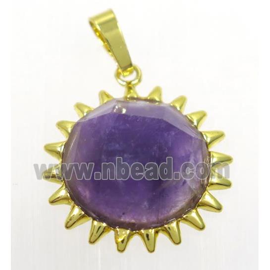 purple Amethyst sunflower pendant, gold plated