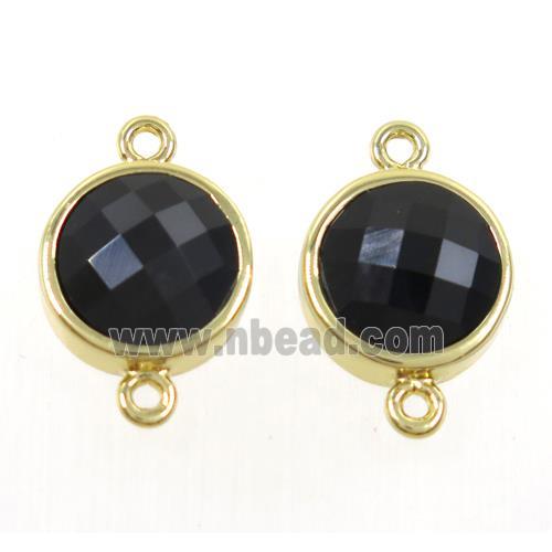 black onyx agate circle connector, gold plated
