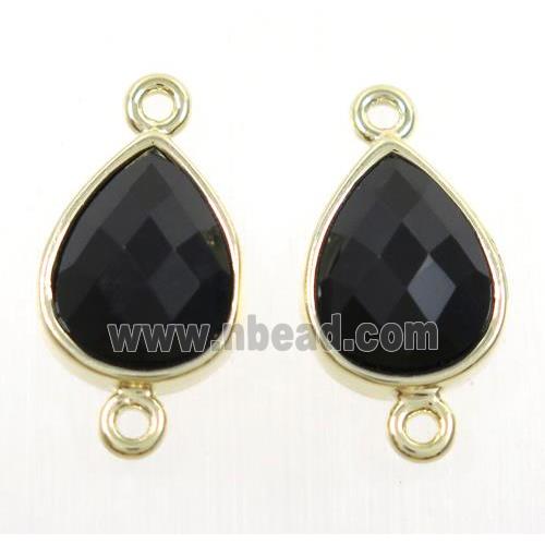 black onyx agate teardrop connector, gold plated