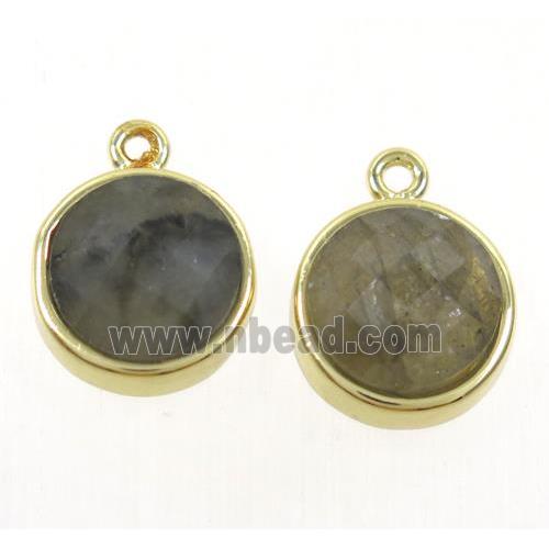 Labradorite pendant, flat-round, gold plated