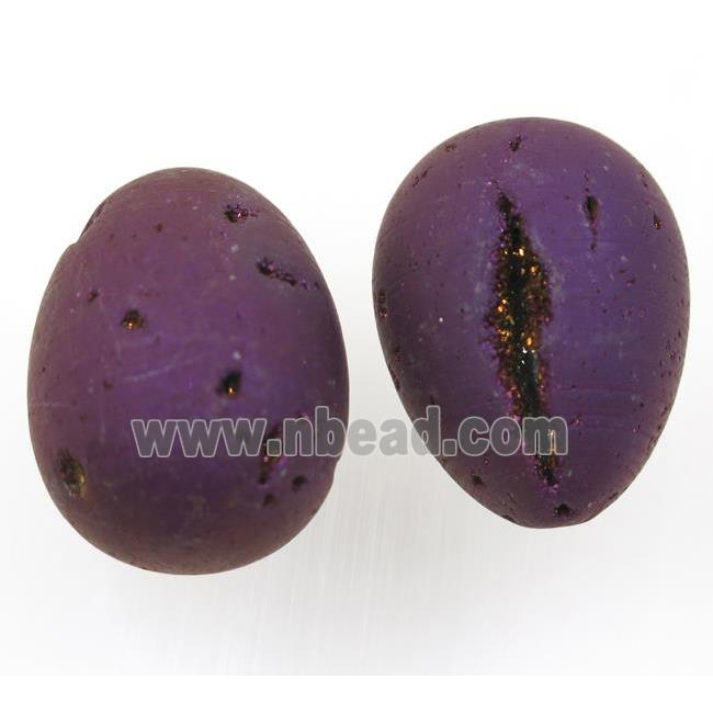 purple Agate druzy egg charms, no-hole