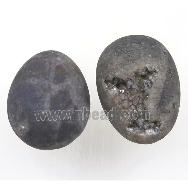 black Agate druzy egg charms, no-hole