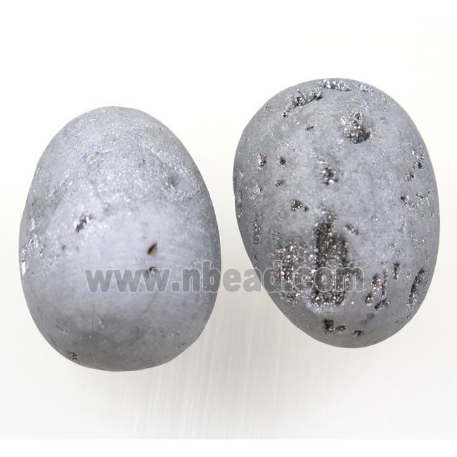 silver Agate druzy egg charms, no-hole