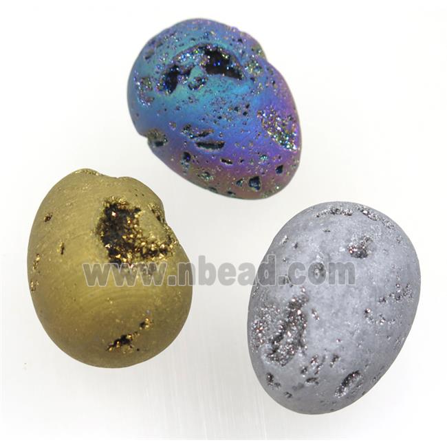 Agate druzy Massage Egg charms, no-hole, mix color