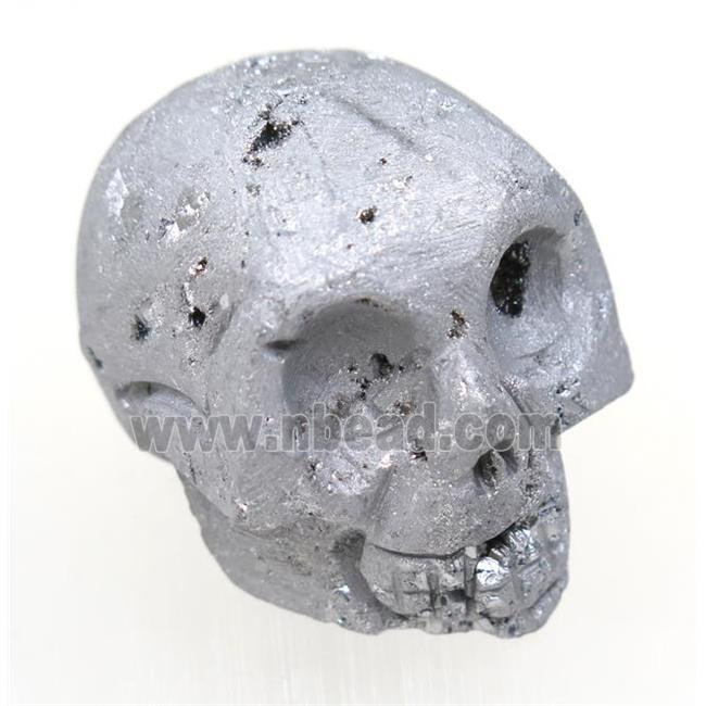 silver Agate druzy skull charms, no-hole