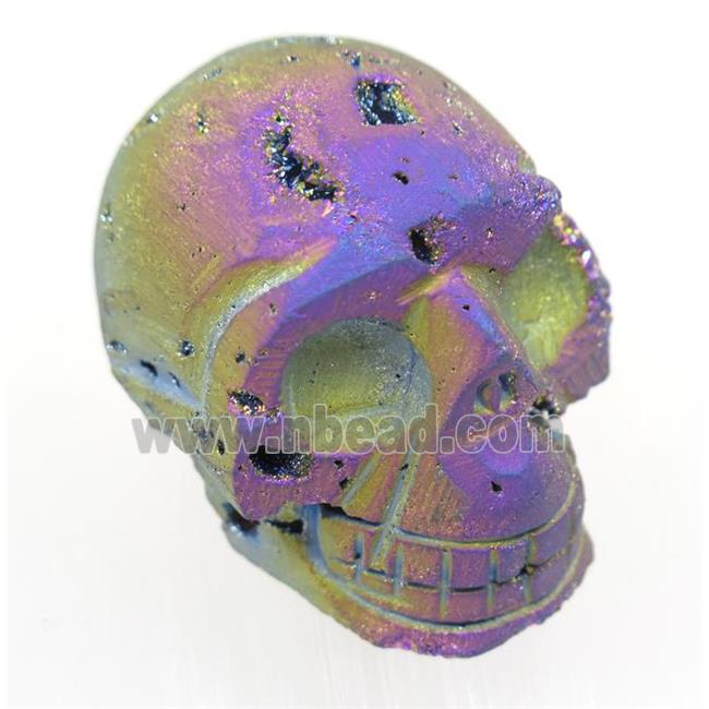 rainbow Agate druzy skull charms, no-hole