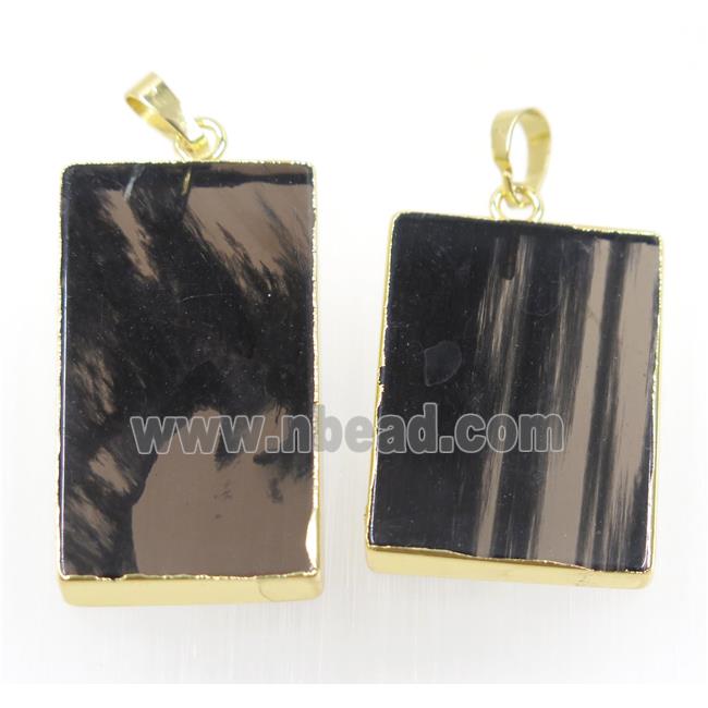 obsidian rectangle pendant, gold plated
