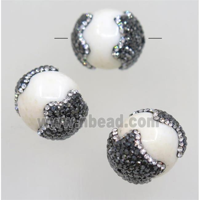 white porcelain bead paved black rhinestone, round