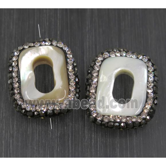 pearlized shell beads paved rhinestone, rectangle