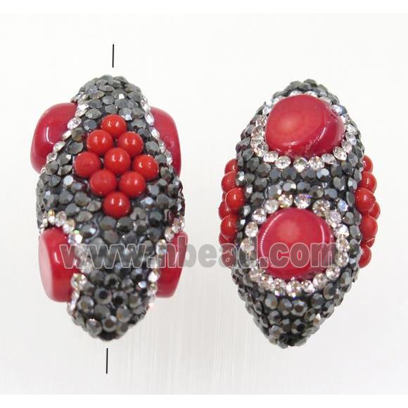 clay rice beads paved rhinestone with coral