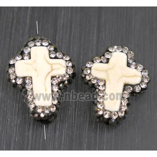 white Synthetic Turquoise cross bead paved rhinestone