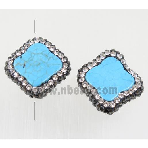 blue Synthetic Turquoise Clover beads paved rhinestone