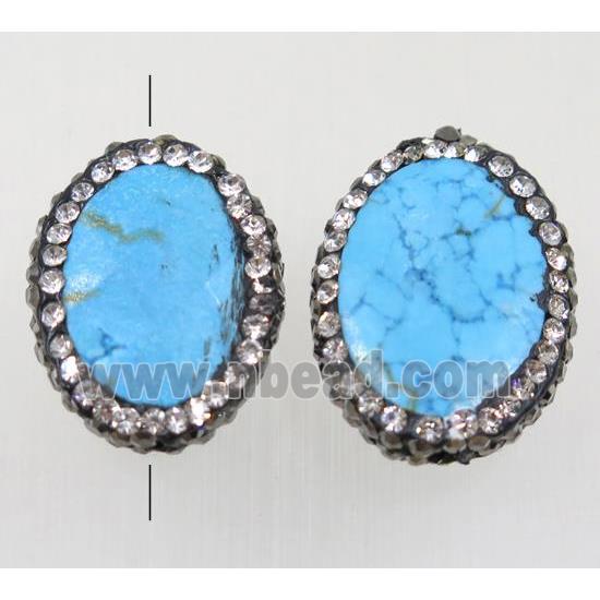 blue Synthetic Turquoise oval beads paved rhinestone, faceted
