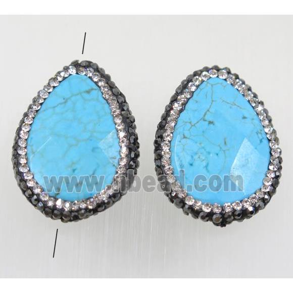 blue Synthetic Turquoise teardrop bead paved rhinestone, faceted