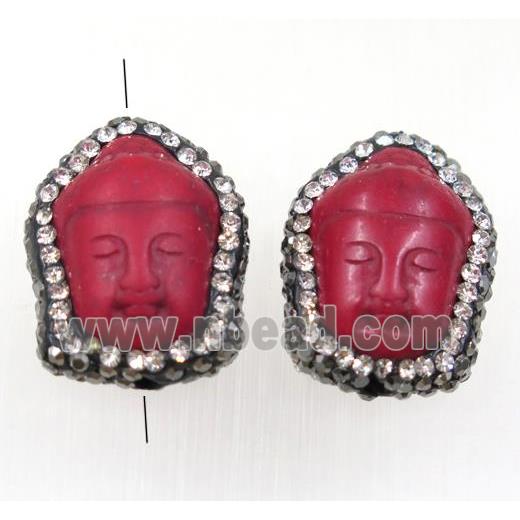 red Synthetic Turquoise buddha bead paved rhinestone, dye