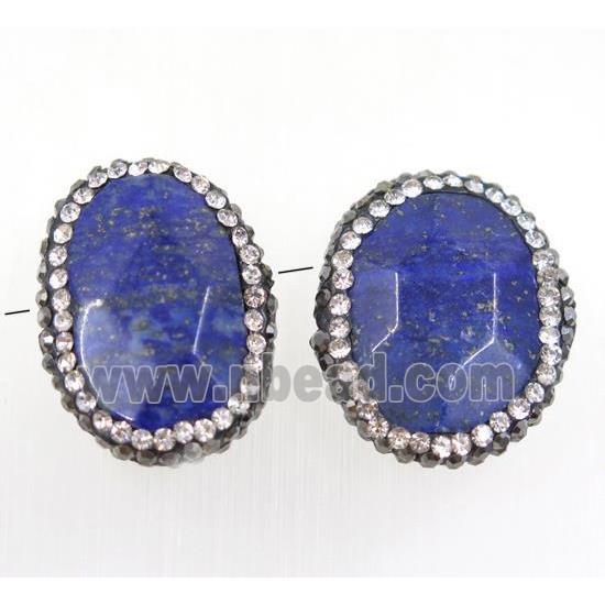 blue Lapis Lazuli beads paved rhinestone, faceted freeform