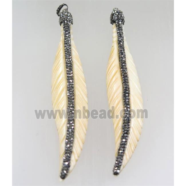 yellow bone feather pendant paved rhinestone