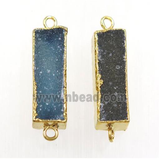 Agate Druzy rectangle connector, mix color, gold plated