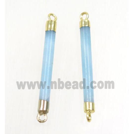 blue Amazonite connector, stick, gold plated
