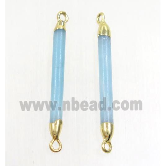 blue Amazonite connector, stick, gold plated