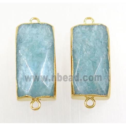 blue Amazonite connector, faceted rectangle, gold plated