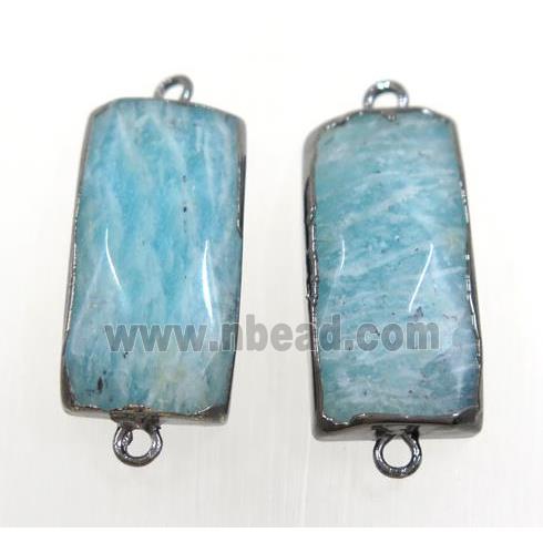 blue Amazonite connector, faceted rectangle, black plated