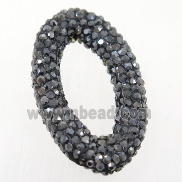 resin connector paved black rhinestone, oval