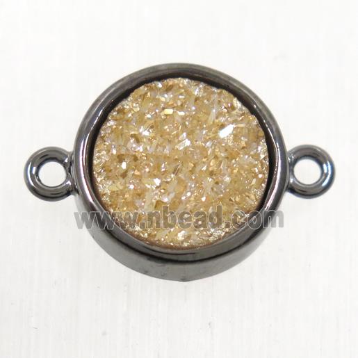 gold champagne Druzy Agate connector, flat round, black plated