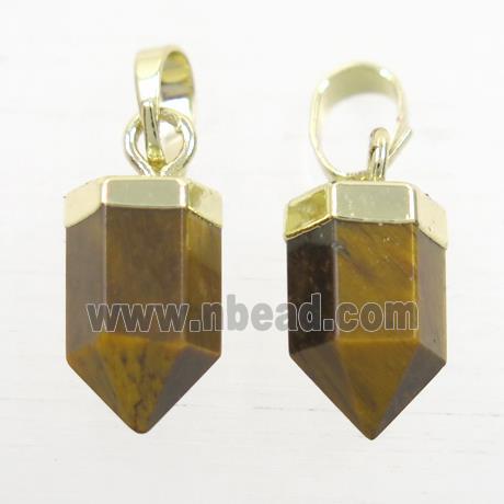 yellow Tiger eye stone bullet pendants, gold plated