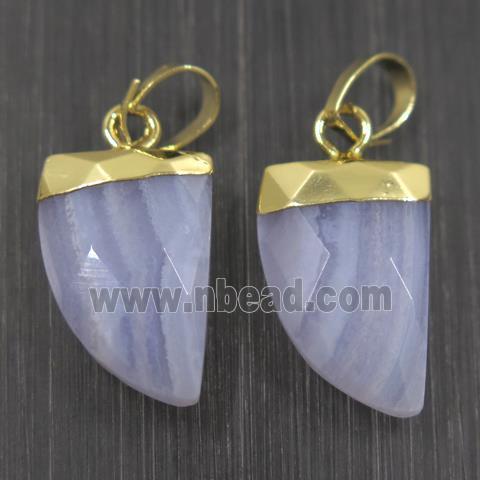 Blue Lace Agate horn pendants, gold plated