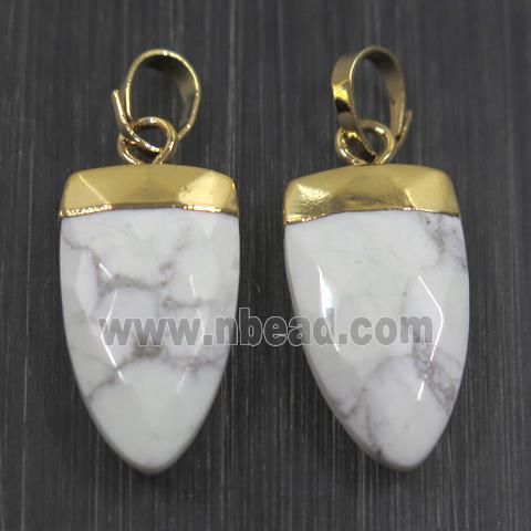 white Howlite Turquoise pendants, faceted arrowhead, gold plated