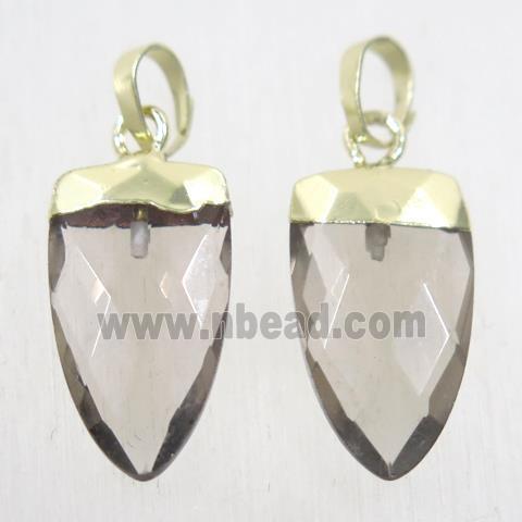 Smoky Quartz pendants, faceted arrowhead, gold plated