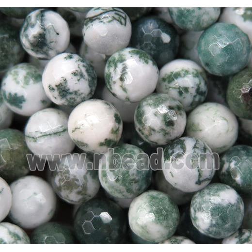 green Tree Agate beads, faceted round