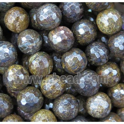 faceted round Bronzite beads, coffee
