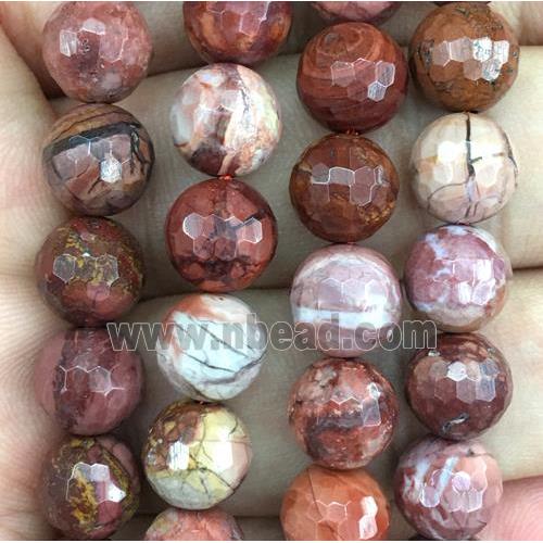red porcelain Jasper beads, faceted round