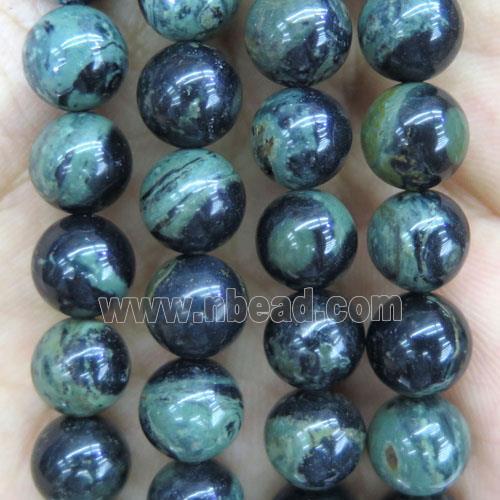 green Kambaba Jasper beads, round