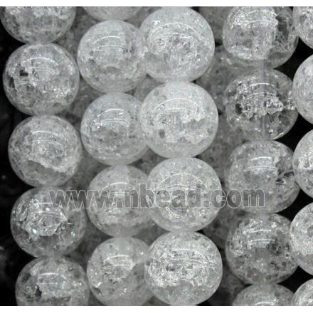 crack clear quartz beads, round, white