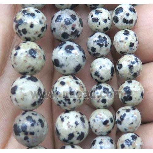 Faceted Round Black Spotted Dalmatian Jasper Beads