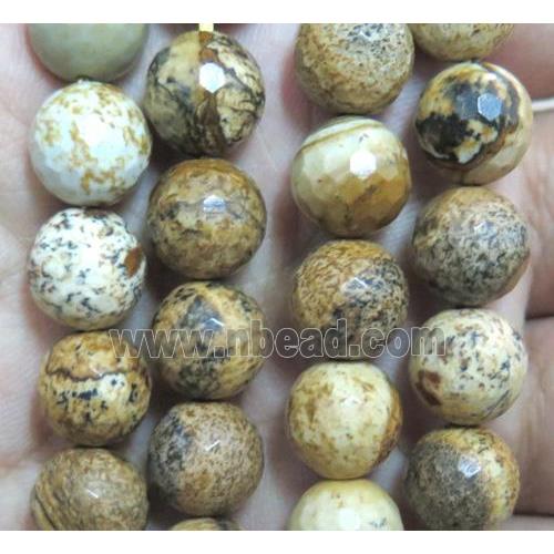 Picture Jasper Beads, yellow, faceted round