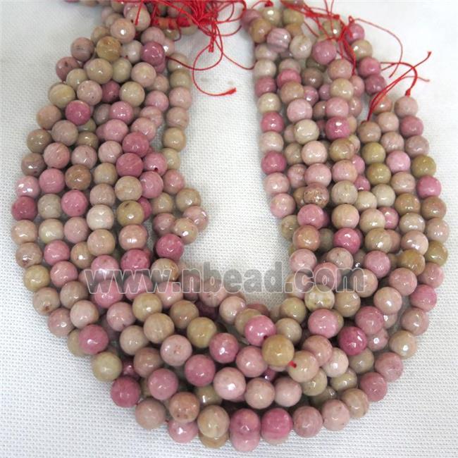 pink Wood Lace Jasper Beads, faceted round