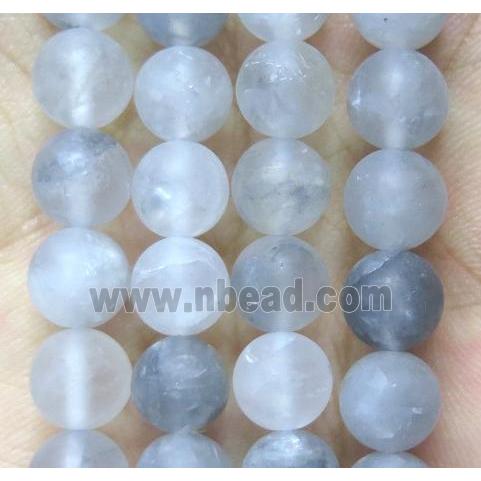 matte round gray Cloudy Quartz Beads